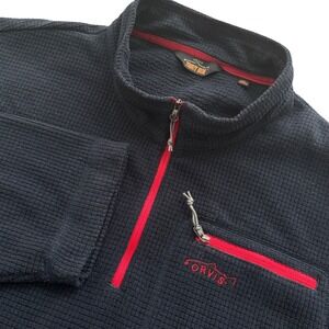 Orvis Trout Bum Fleece XXL 1/4 Zip WaFfle Knit Pullover Navy Blue pocket Outdoor